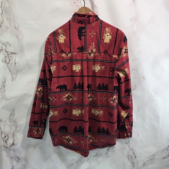 Outdoor Life Shirt Mens Large Red Camp Bear Tree Southwestern Aztec Button Down - Picture 6 of 9